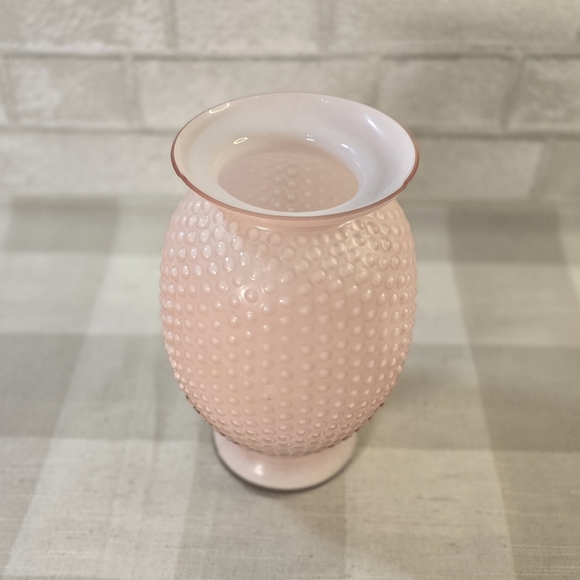 Fenton Hobnail Pastel Light Pink Approx. 9" Glass Vase w/ White Rim - Picture 6 of 11